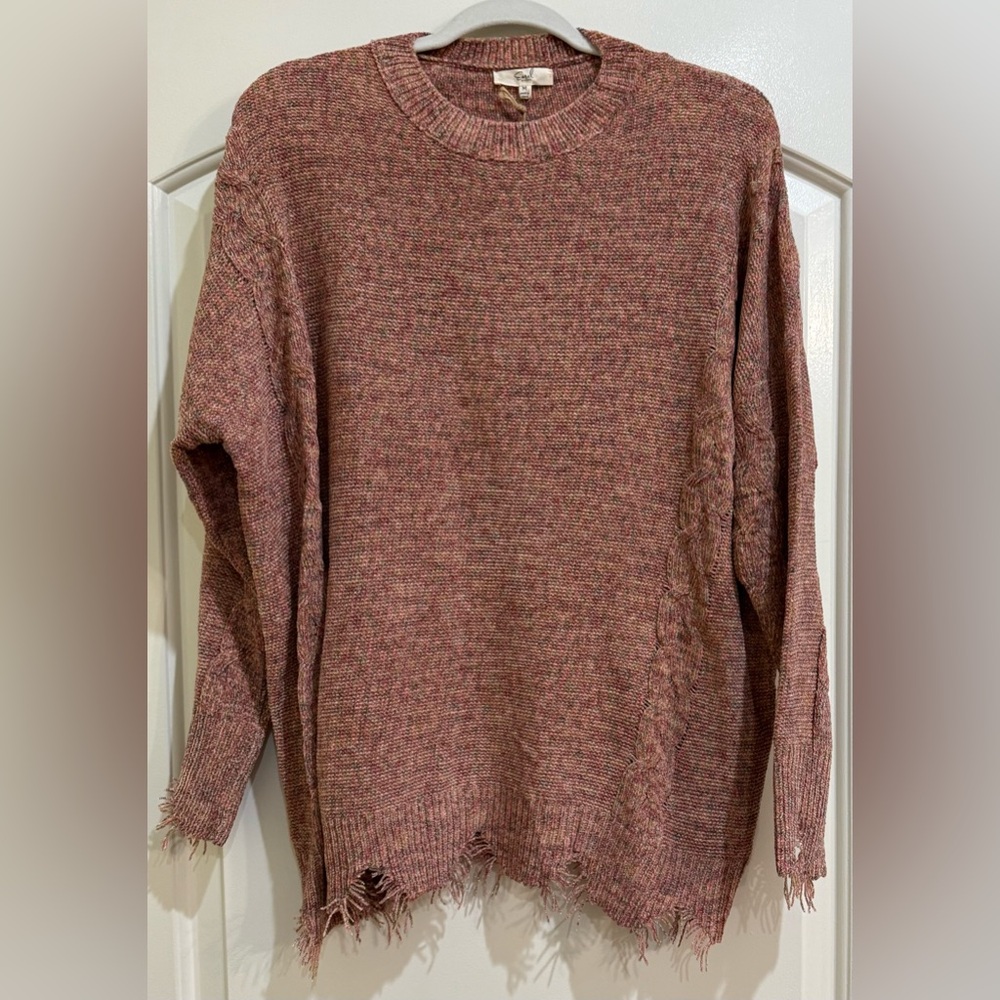 Easel Women's Frayed Hem Oversized Sweater - Mauve Multi Color